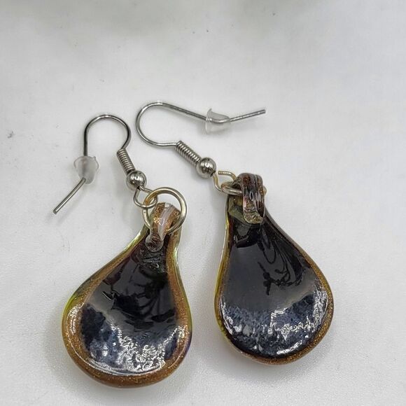 "5/$25" Vintage Dichroic Art Glass Gold Foil Dangle Earrings - Picture 5 of 8